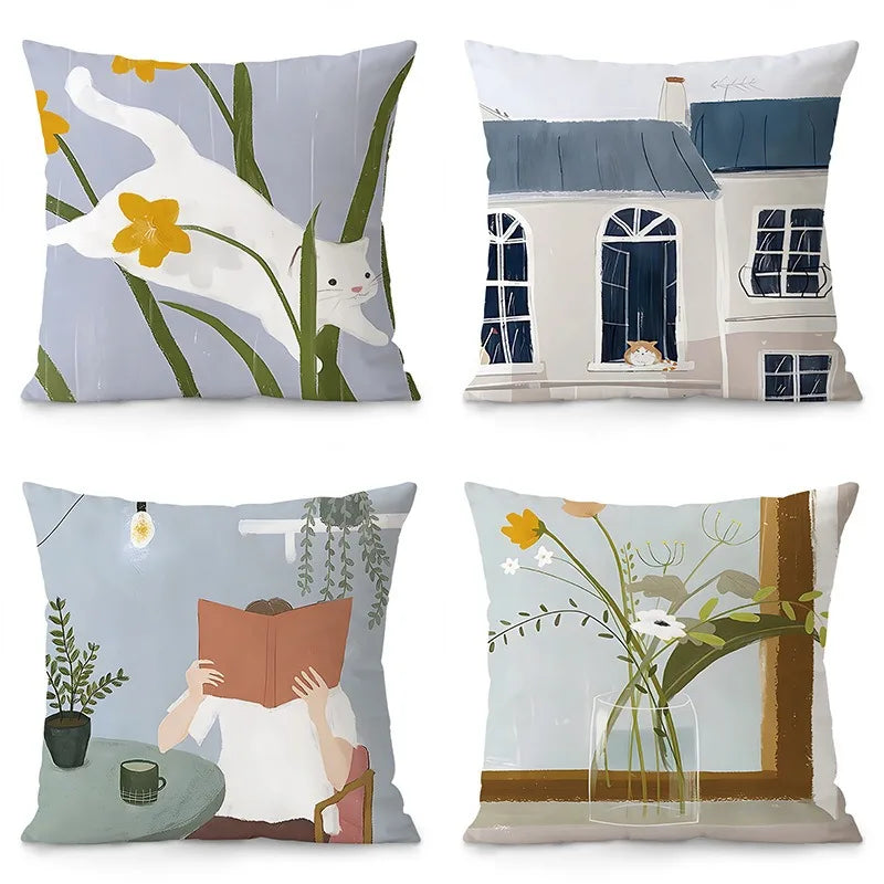 coussin carré moderne motif chat animaux 40x40cm 45x45cm 50x50cm 60x60cm