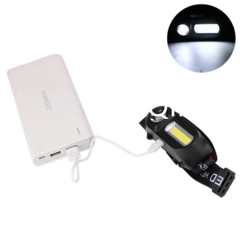 lampe frontale led noire blanc imprimée géométrique 1800lm modes aimant porte câble intégré camping