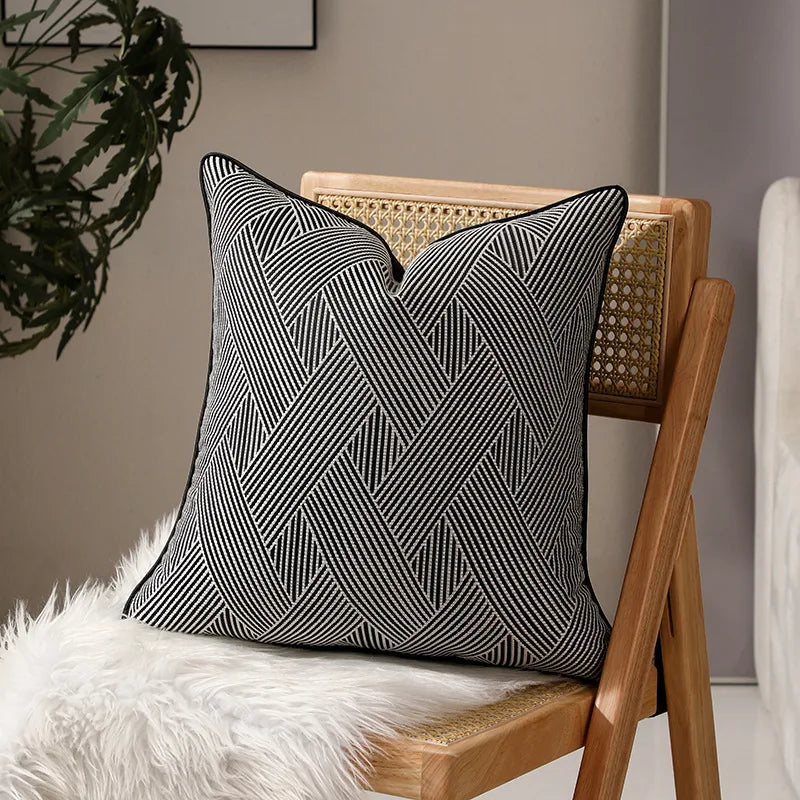 housse coussin carré beige points dorés jacquard passepoil contemporain non toxique environnement polyester