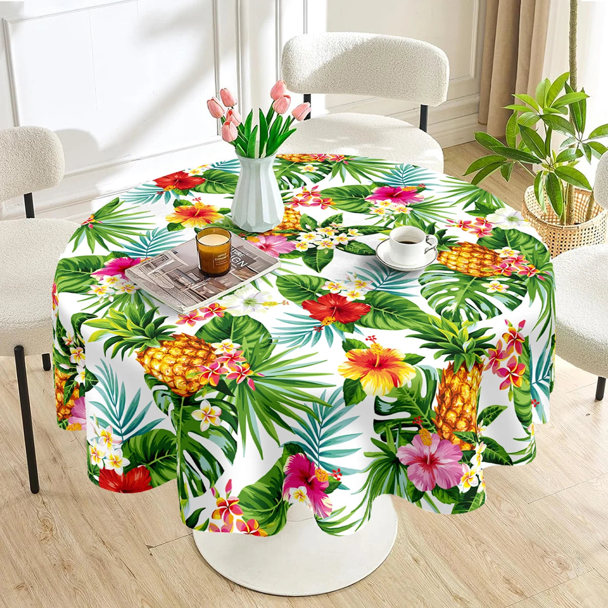 nappe table fête tropicale fleurs feuilles modernes couleurs vives opaque enfants anniversaire