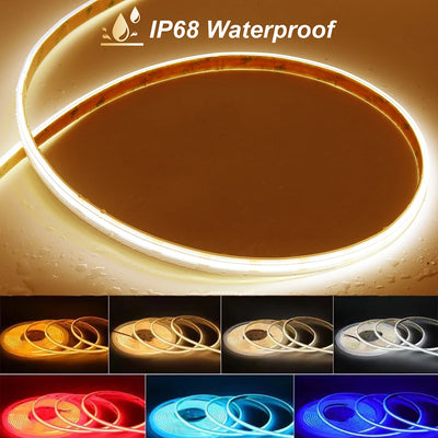 Bande LED COB étanche blanc chaud 3000K pour salle de bain