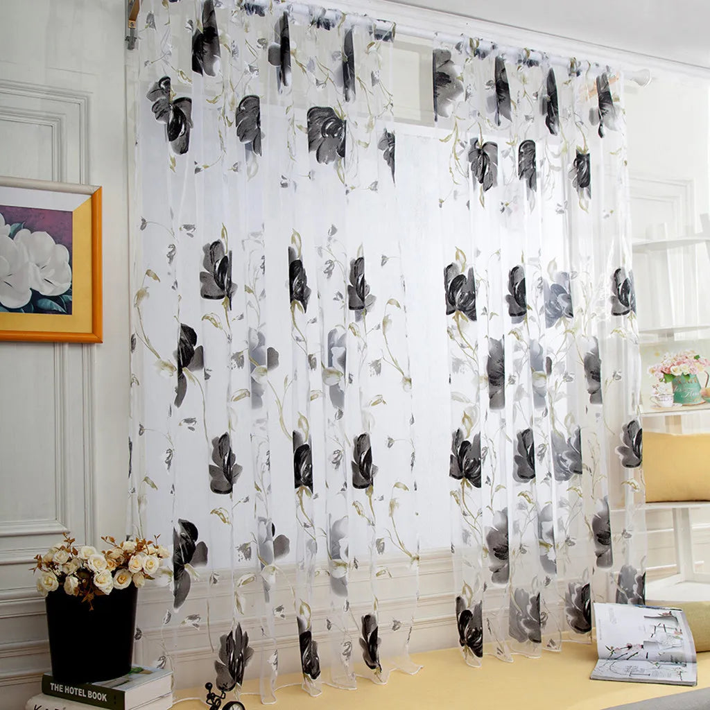 rideaux tulle motifs floraux pastorale translucides couleurs vives champêtre tringle rideau intérieur decoration