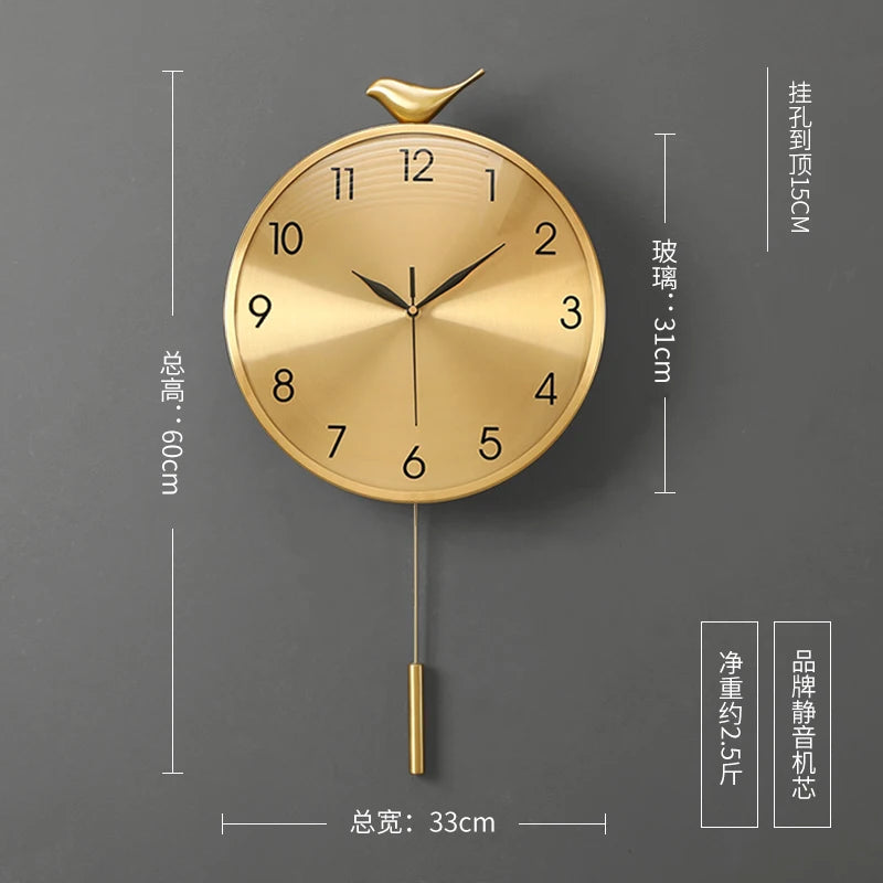 horloge murale moderne or aiguilles noires cadre rond salon décoration maison contemporain fixations incluses