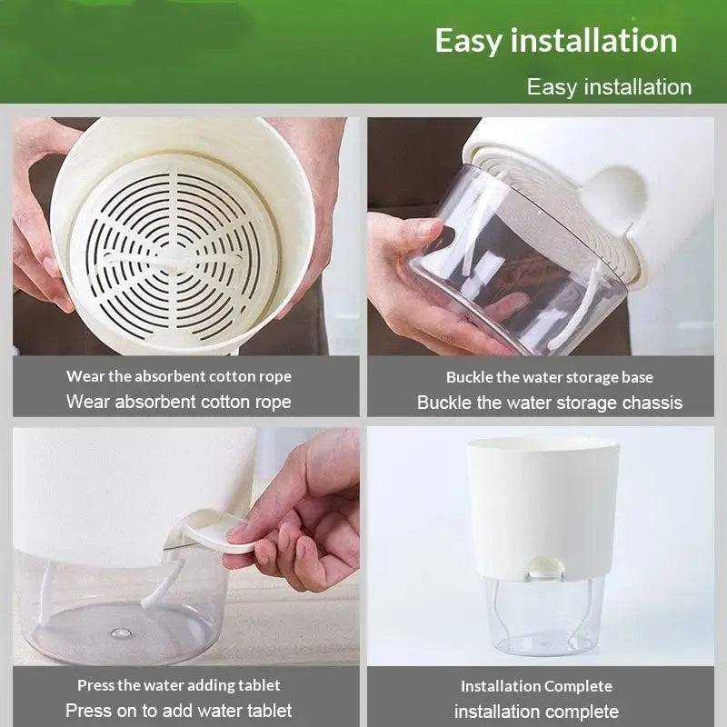 pot auto arrosant blanc transparent moderne bassin d'eau cordons absorbants drainage