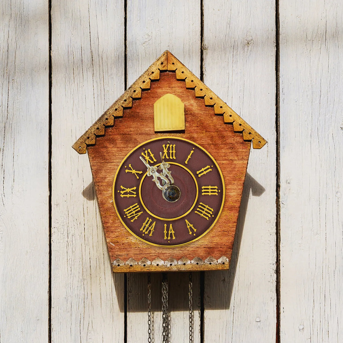 horloge murale cuckoo vintage rustique chiffres romains oiseau pendule bois texturé chambre salon