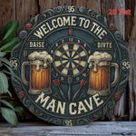plaque métal vintage cible fléchettes bienvenue man cave tasses bière points rouge noir