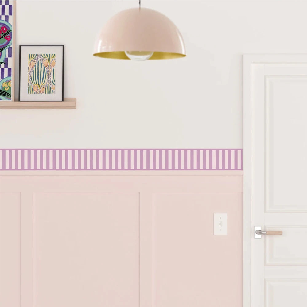 bordure murale décorative rayées autoadhésives moderne jaune rose clair vert violet