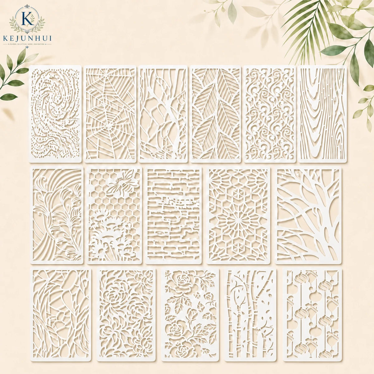 pochoirs peinture réutilisables 16 pièces motifs floraux géométriques moderne décor maison adhésifs plastique transparents