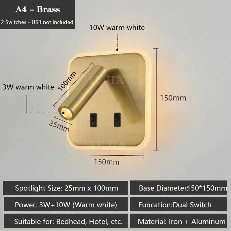 lampe murale multifonctionnelle moderne rechargeable usb noir blanc bronze laiton