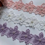 ruban dentelle motif floral coton polyester mariage rose blanc violet transparent