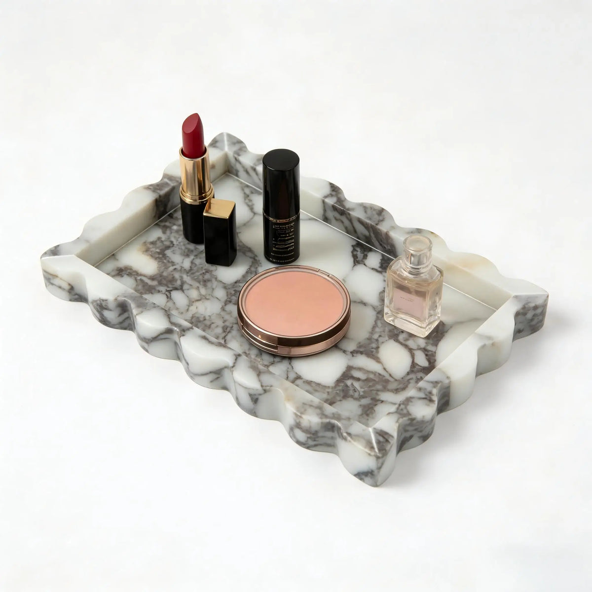 plateau rangement marbre moderne blanc gris organisation bijoux décoration intérieure 25cm 17cm