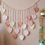 guirlande murale boho chic feuilles rose clair tissées artificielles crochets salon chambre
