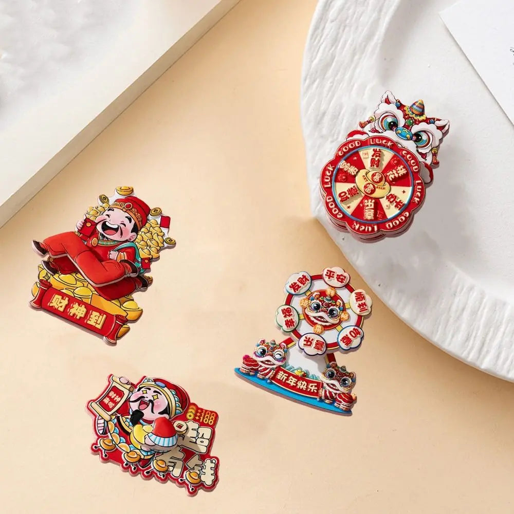 aimant magnétique personnages chinois rouge or texte bonnes fortunes artisanal decorative