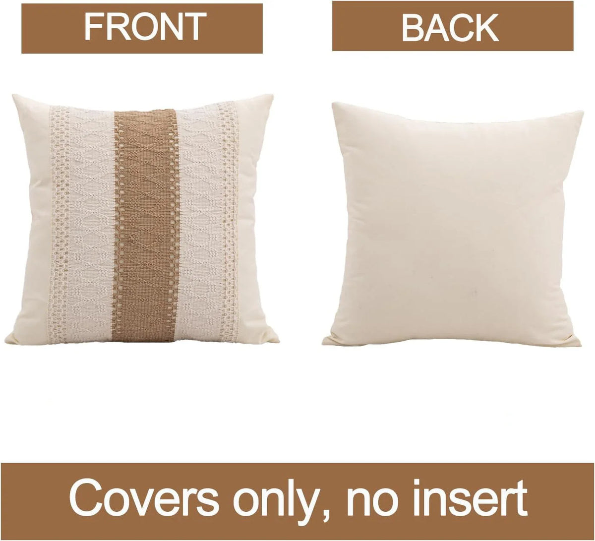 taie d'oreiller patchwork rayures beige rustique fermeture glissière 45x45cm polyester sans rembourrage