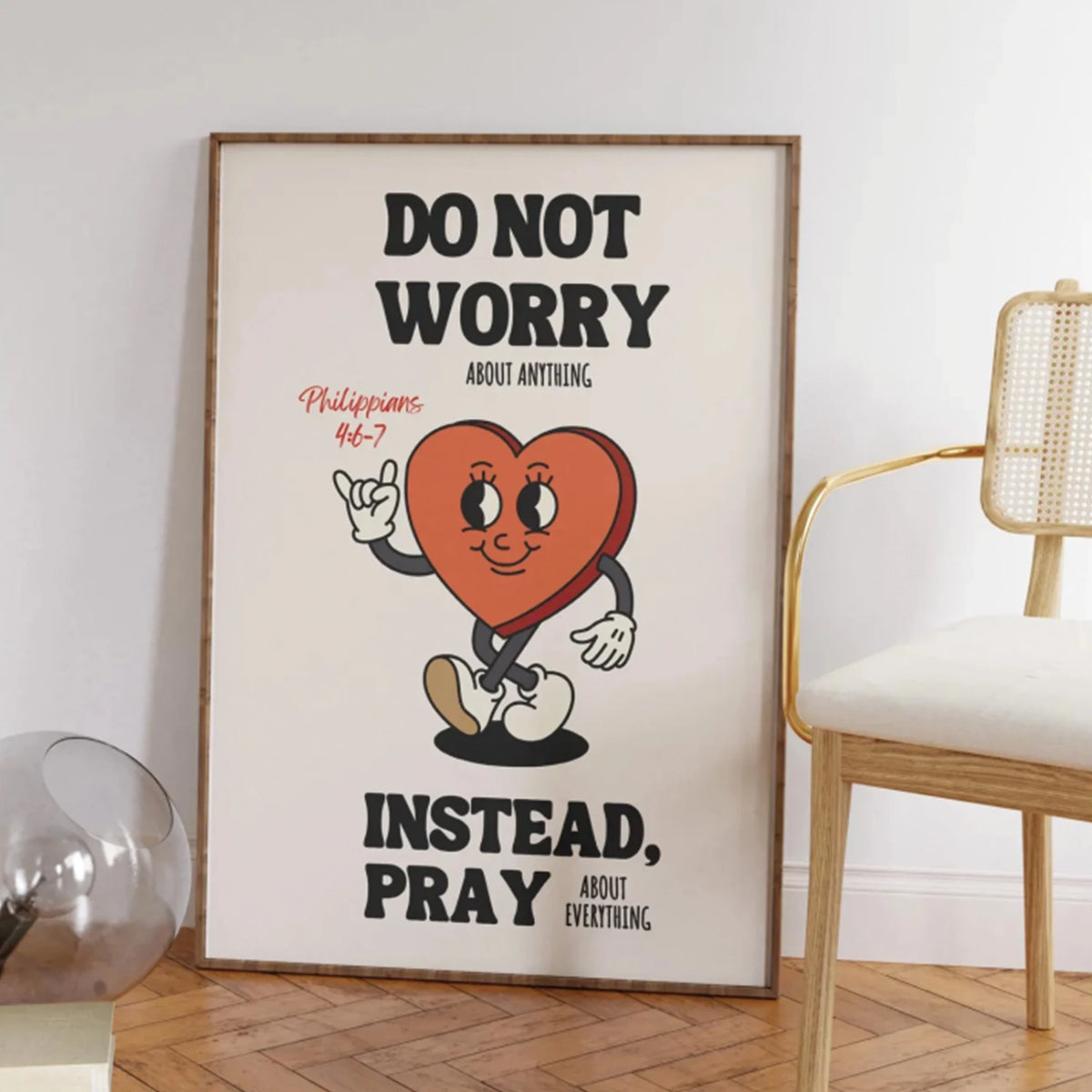 affiche murale encadrée vintage humoristique cœur souriant texte philippiens chambre salon