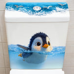 cache cuvette toilette pingouin bleu blanc illustration adhésive salle bain déco facile nettoyage