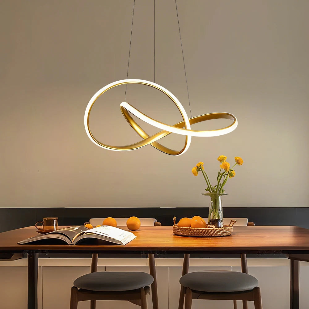 Suspension lumineuse moderne anneaux entrelacés blanc noir marron clair 50cm 60cm