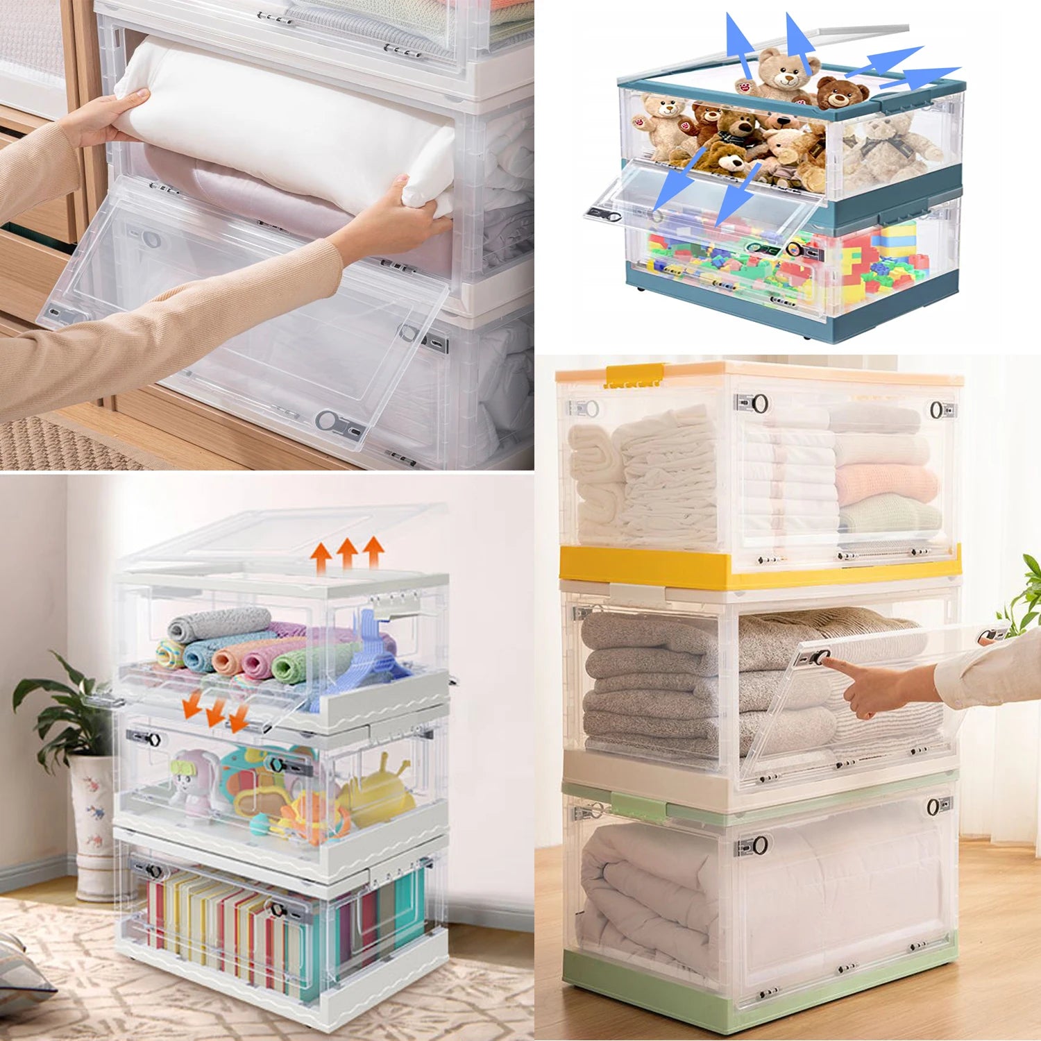 Boîte de rangement plastique 40L avec couvercle vert clair
