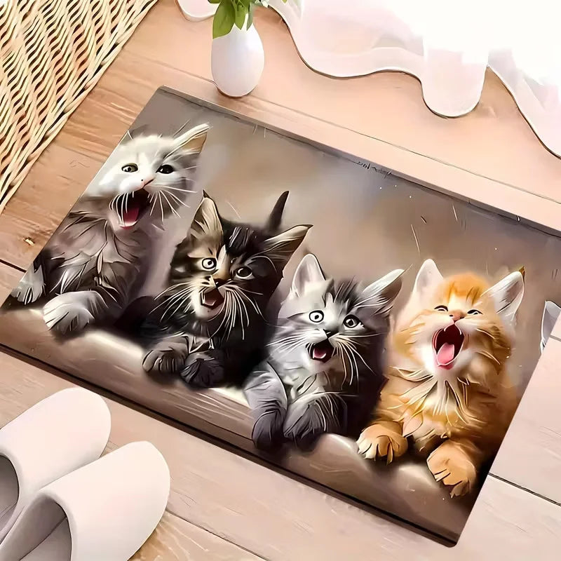tapis sol antidérapant polyester motif chatons moderne salle bain cuisine extérieur plage