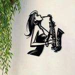 peinture murale noir femme saxophone artiste décoration murale illustration jazz opaquement
