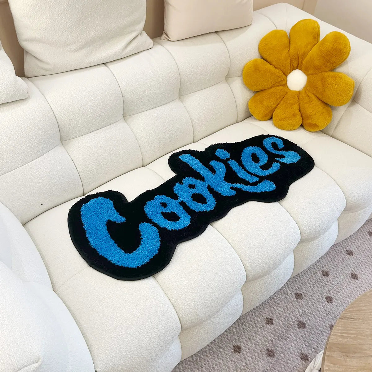 tapis lettres cookies bleu noir moelleux moderne intérieur extérieur prière voyage chambre