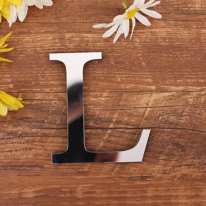 lettre acrylique miroir argentée autocollante décoration murale alphabet moderne fête mariage maison diy