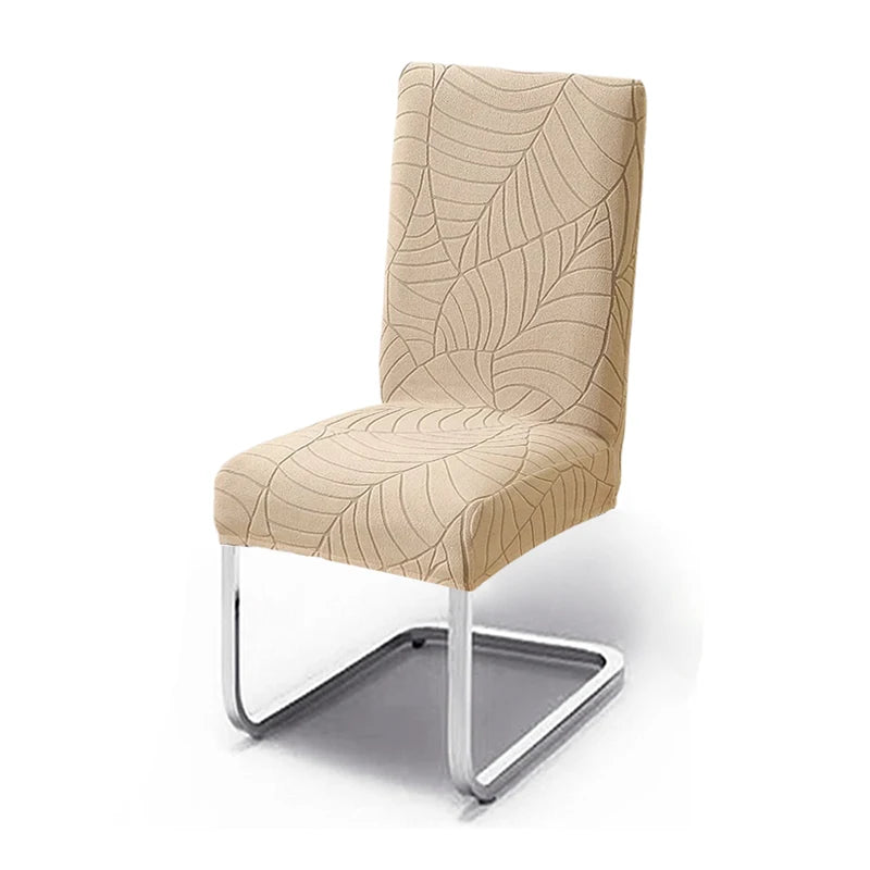 housse chaise extensible motif feuilles gris clair siège salle manger cuisine moderne