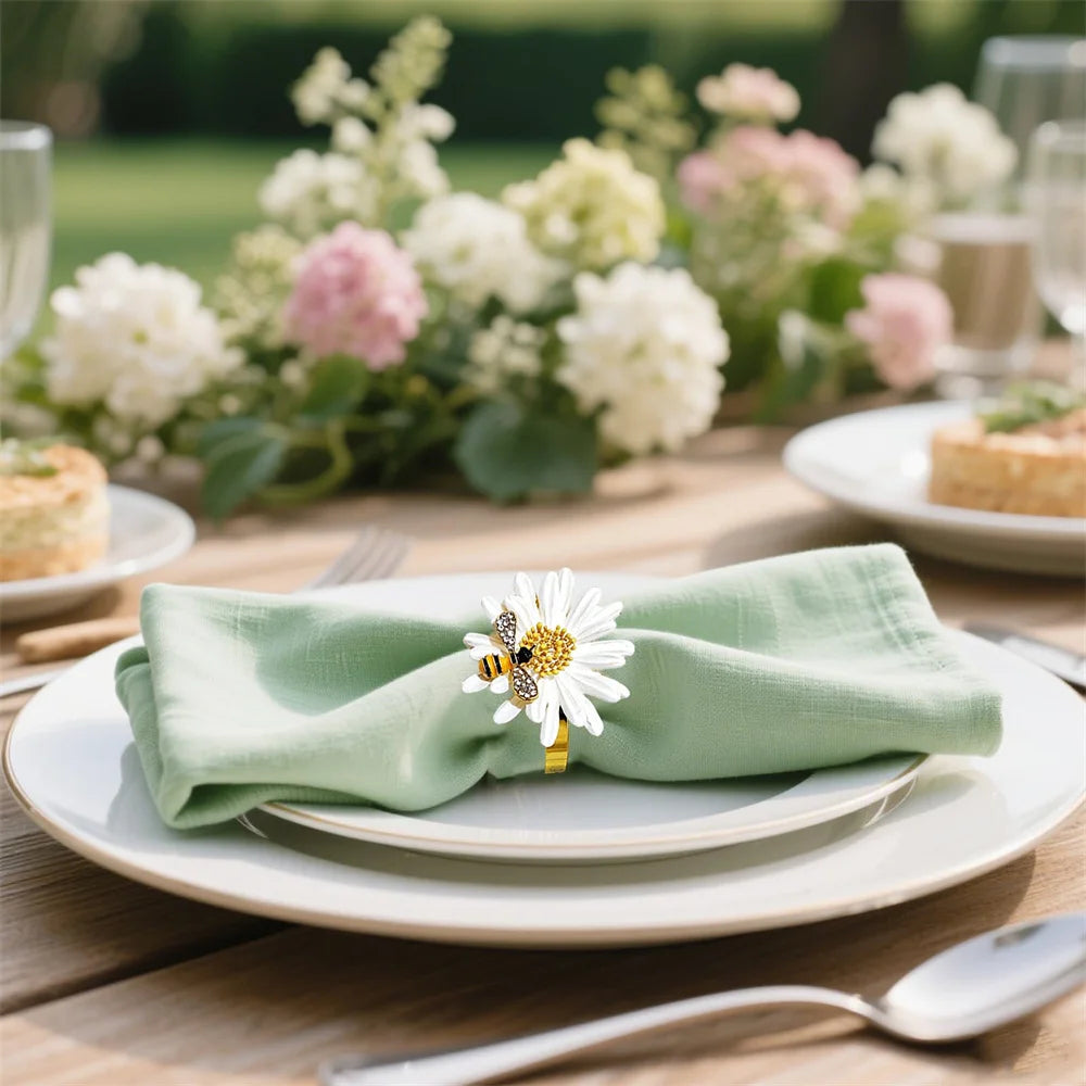 porte serviettes decoratifs abeille marguerite fleur animal blanc rustique table decoration festive pieces