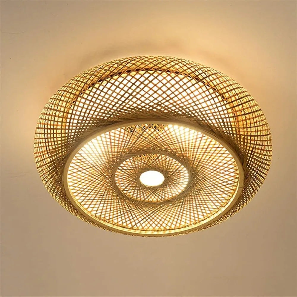 lampe suspendue bambou tissé rotin moderne rustique 40 50 60 80 cm beige clair