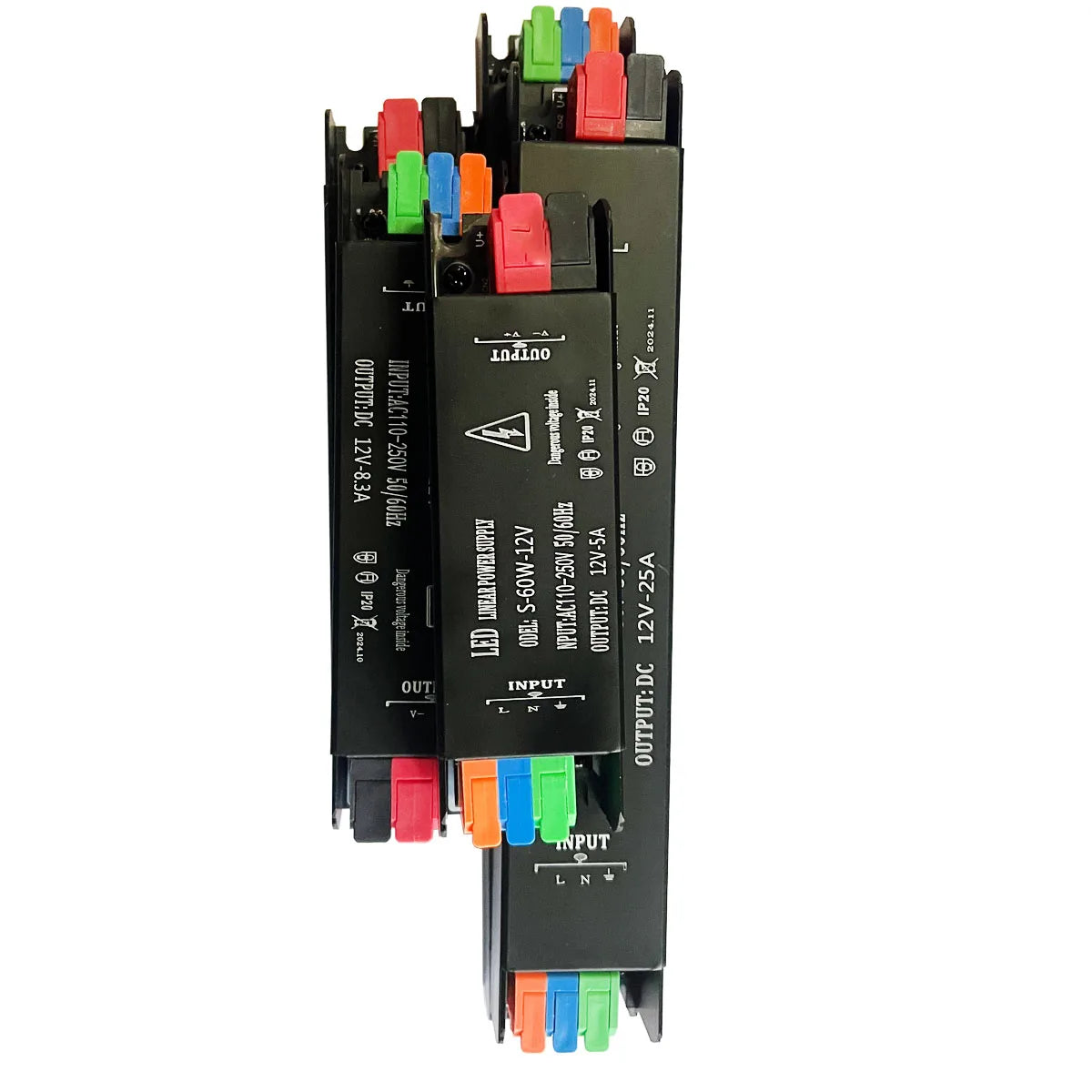 transformateur led 12v 24v 60w 100w 200w 300w 400w noir adhésif câbles