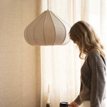 lampe suspendue tissu beige rayures horizontales moderne cordon interrupteur socle 90 260V 2000 82000