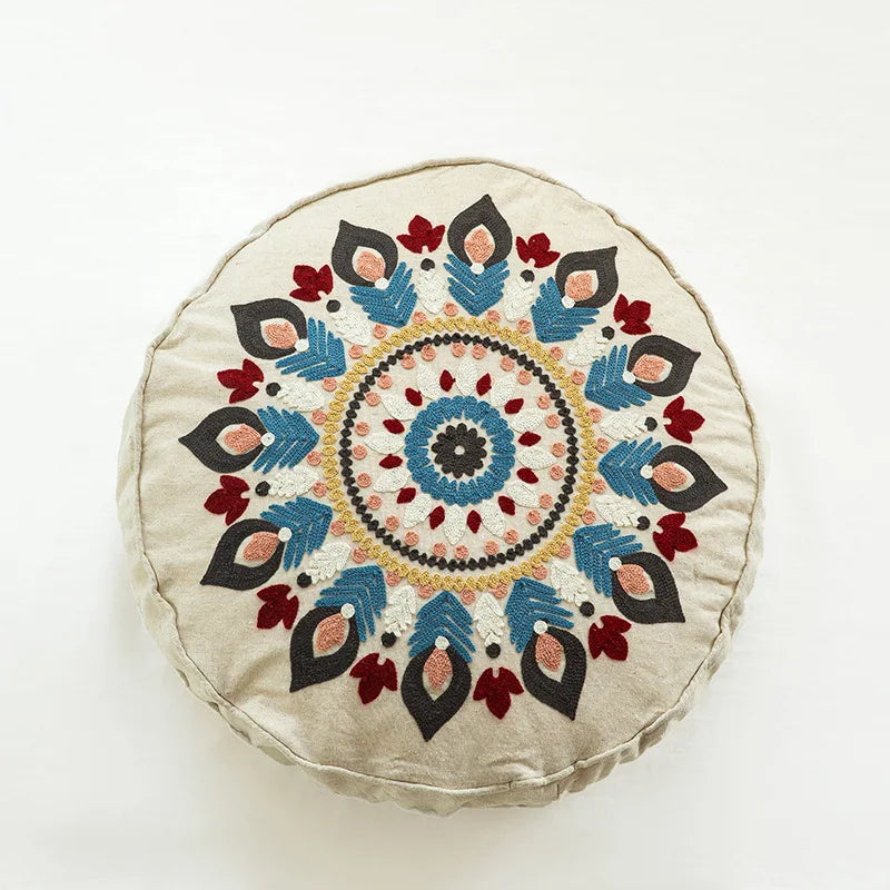 taies d'oreiller rondes géométriques coton polyester pompons blancs ethnique bohocoration intérieure hôtelière hôpitalisée