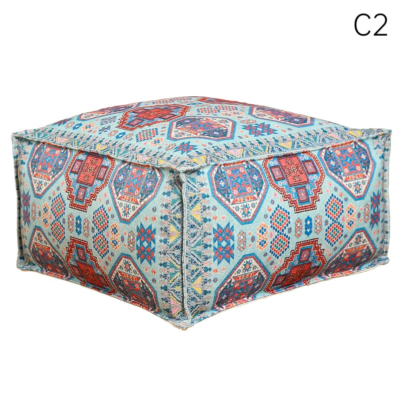 coussin sol orange bleu ethnique motifs floraux traditionnels carreaux coton polyester