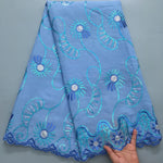 tissu voile brodé fleurs géométriques marron violet bleu clair polyester coton mariage décoration paillettes