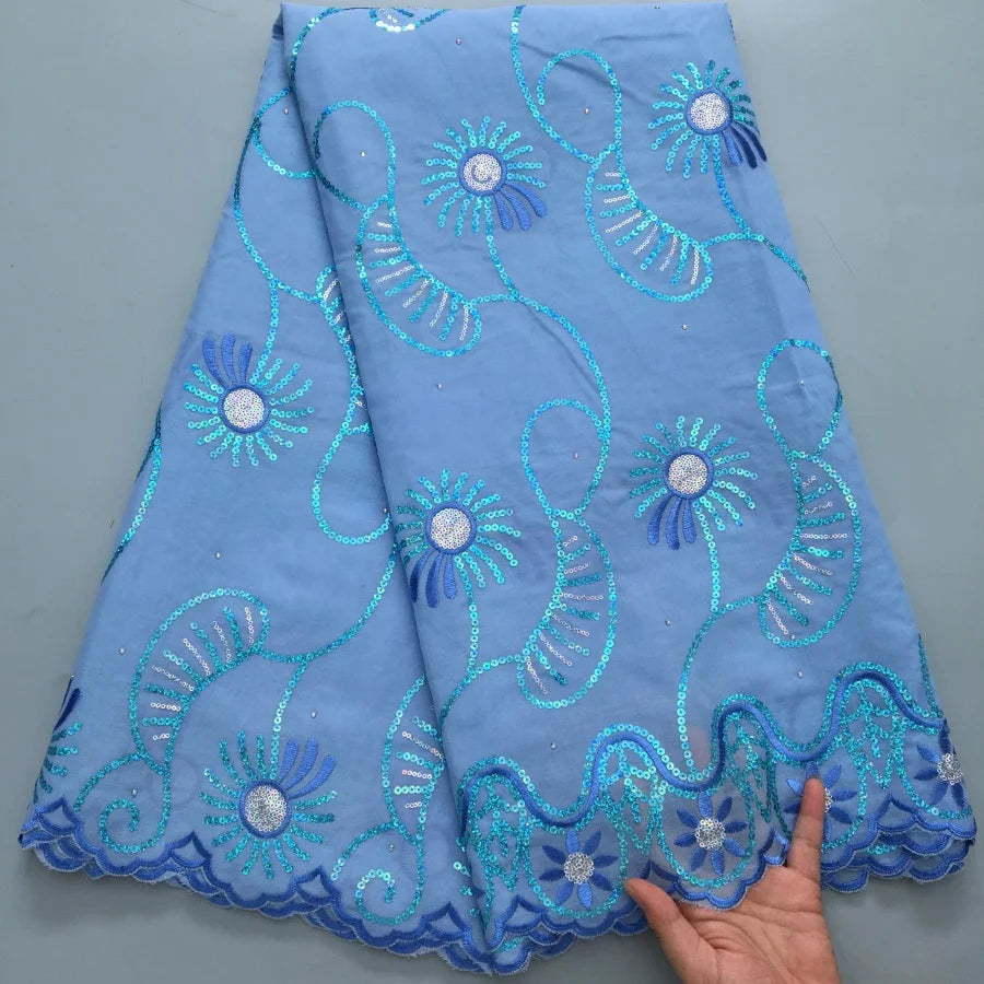 tissu voile brodé fleurs géométriques marron violet bleu clair polyester coton mariage décoration paillettes