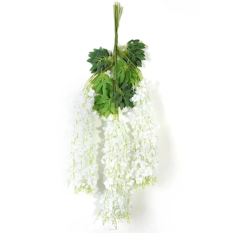 guirlandes artificielles décoration extérieure mariage blanc vert fleurs feuilles romantique jardin accrochéesextérieur festive