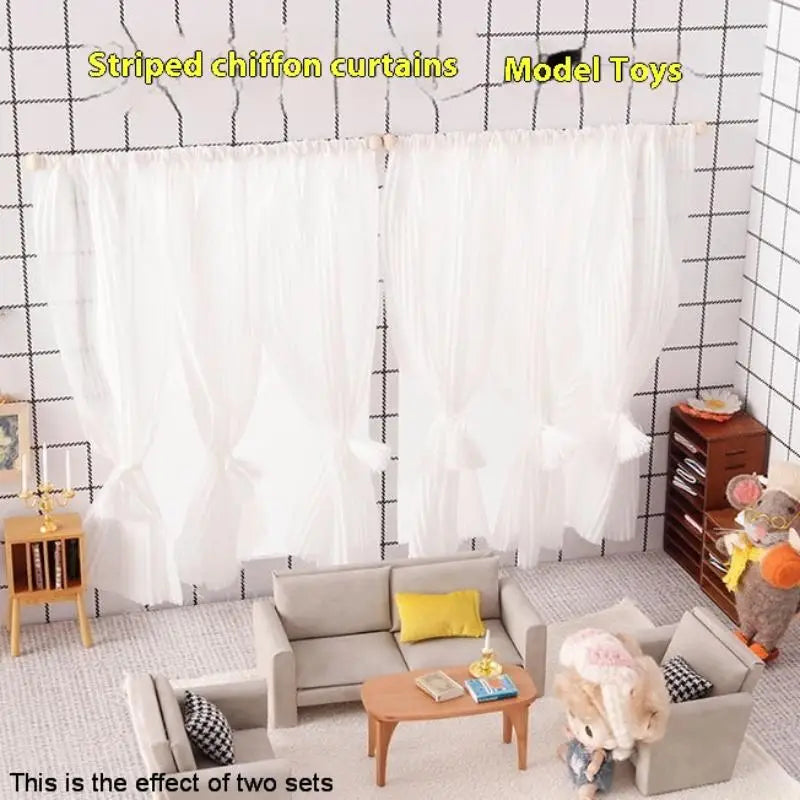 rideaux blancs décoratifs nœuds fins mousseline soie légère chambre salon miniature 12ème
