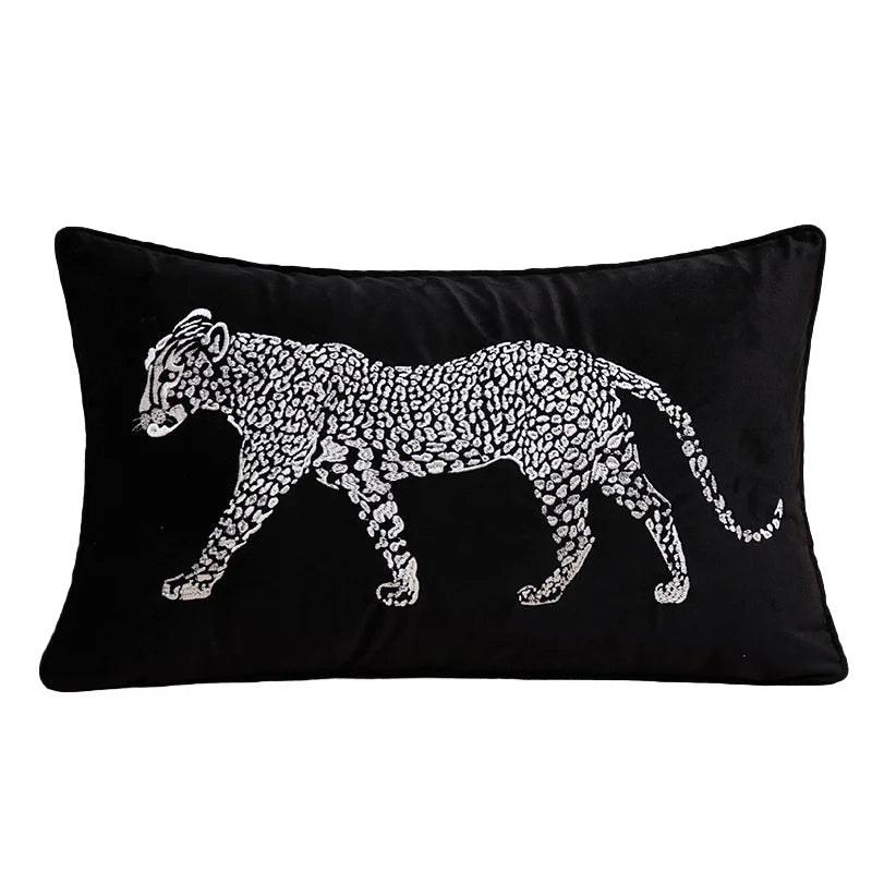 housse coussin brodée léopard velours élégante noir vert décorative maison voiture 45x45cm 30x50cm fixations