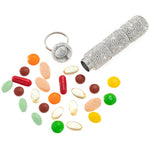 boîte pilules portable strass argent rose bleu rouge moderne élégante porte clés