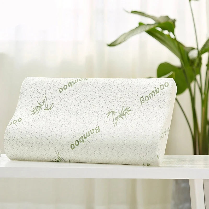 oreiller mousse mémoire forme fibre bambou imprimé blanc contour ergonomique zip voyage lit