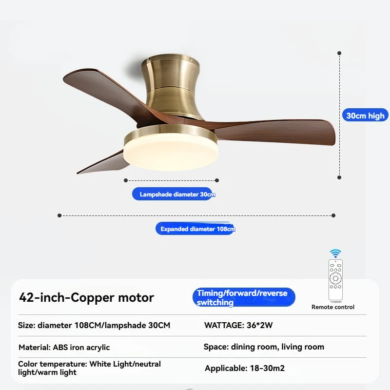 ventilateur marron cuivre moderne led télécommande certification rohs ccc fcc ab