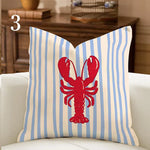 coussin carré moderne polyester imprimé rayures léopard ammonite bleu rouge vert blanc diagonal horizontal