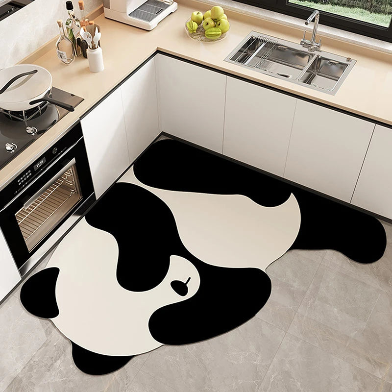 tapis sol cuisine marron gris noir blanc visage animaux ours chat panda dessin animé