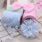 ruban decoratif fleurs blanches violet bleu clair rose vert clair adhésif polyester elasthanne 6cm