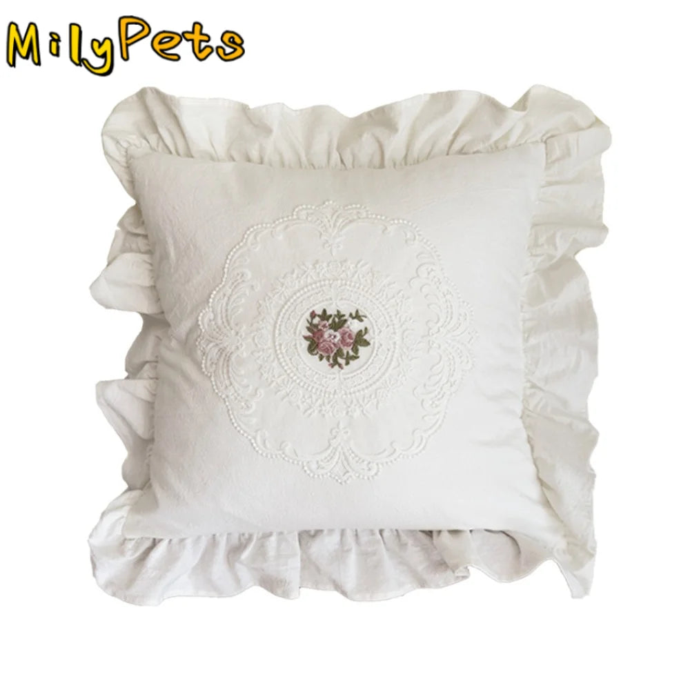 housse coussin brodée motif floral vintage blanc polyester coton confortable lit 45x45 30x50