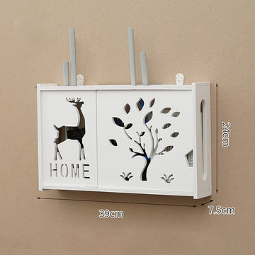 meuble rangement mural blanc bambou prises électriques étagères cable wifi