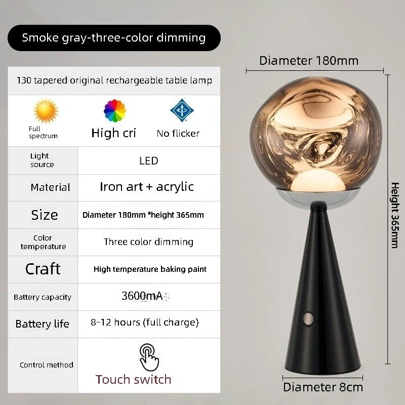 lampe table contemporaine argentée noire rechargeable LED portable chambre coucher