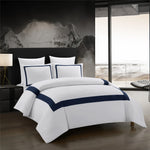 parure lit complète housse couette taies oreiller bleu marine rayures blanches