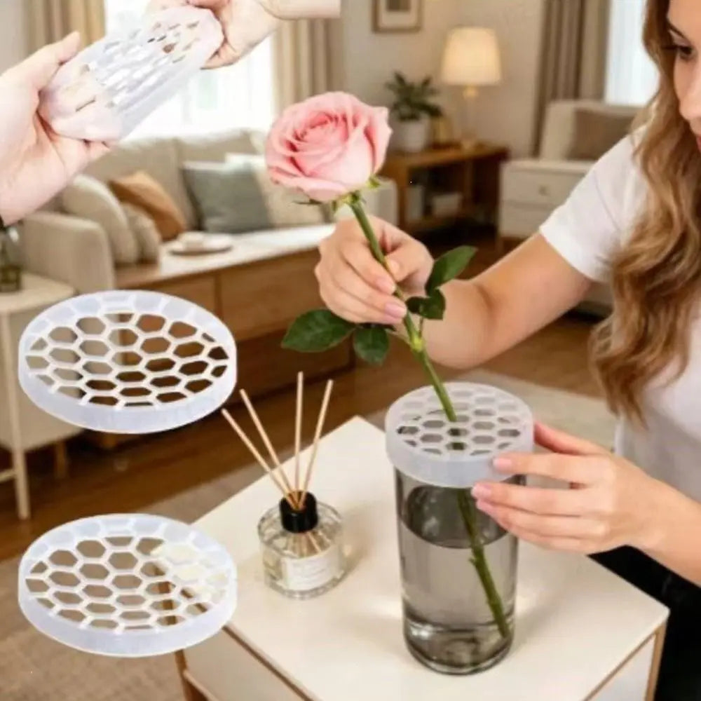 support composition florale transparent grille hexagonale moderne arrangement fleurs fixations invisibles 8x8x2cm