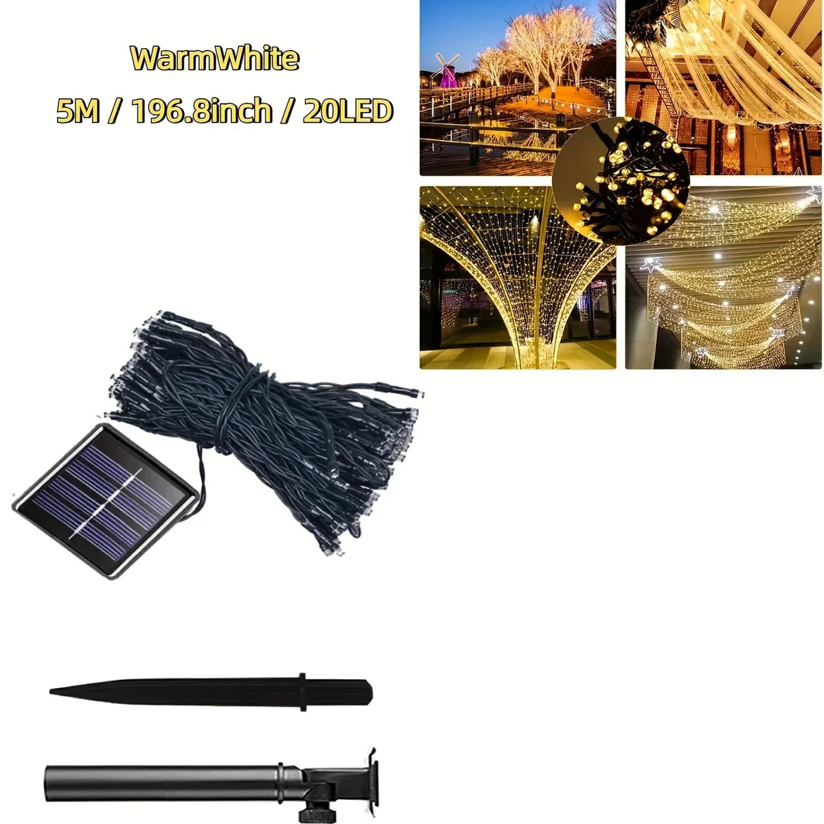 guirlande lumineuse solaire imperméable ip65 20 led jaunes modes facile sans câblage nécessaire